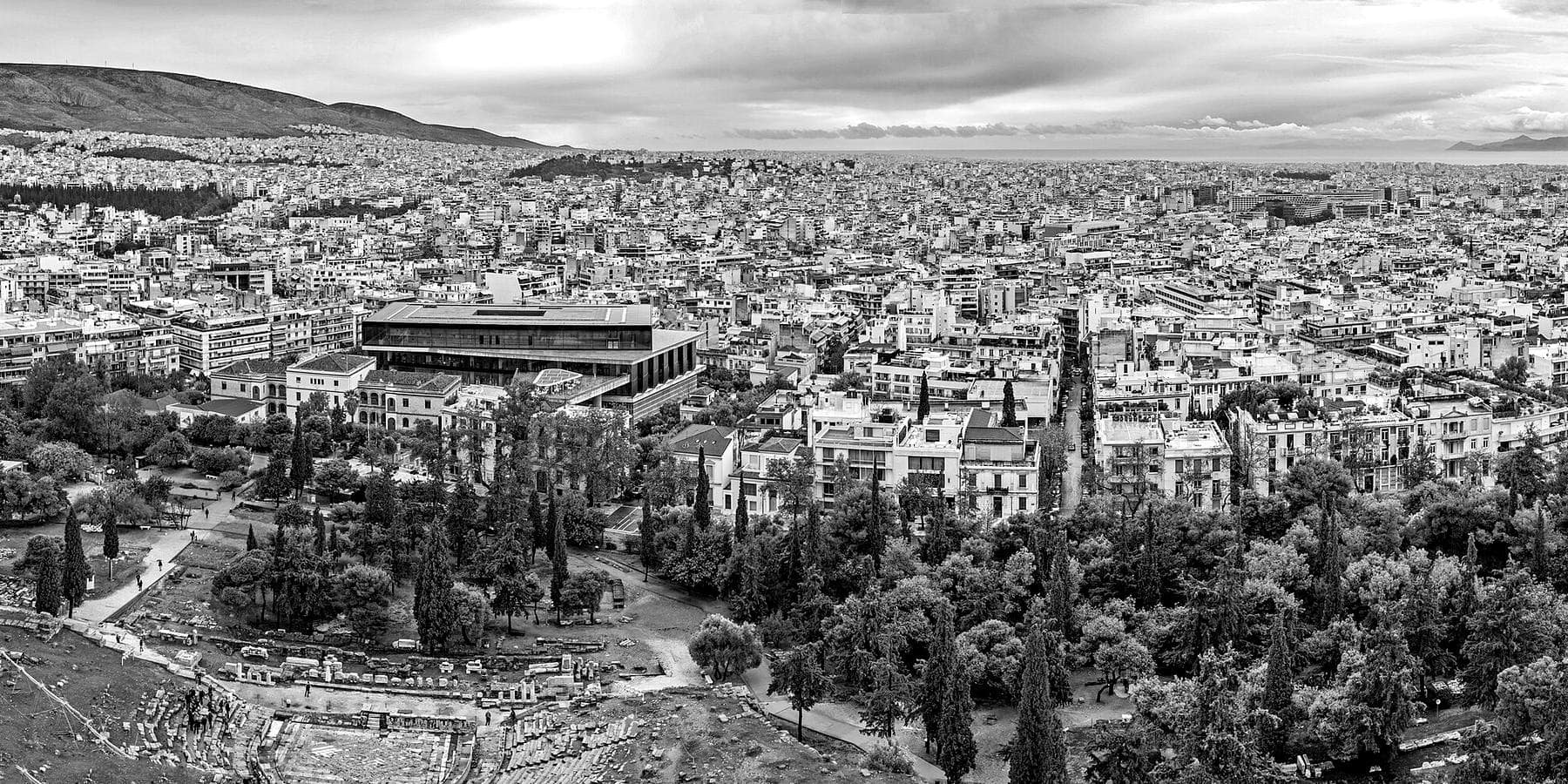 A panorama of central Athens showing the density of the city.